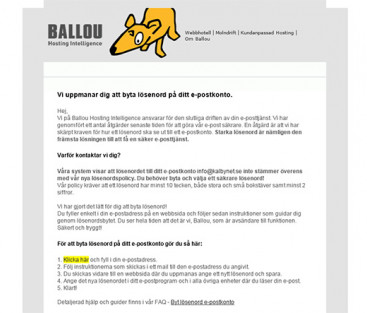 Byte av lösenord från Ballou - inget spam!
